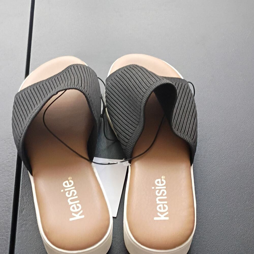 Kensie Women's Black Slide Slip-On Sandals Wide Strap Ribbed Comfort Size 8